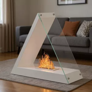 Kheops triangular bio ethanol fireplace, 80x68x30cm