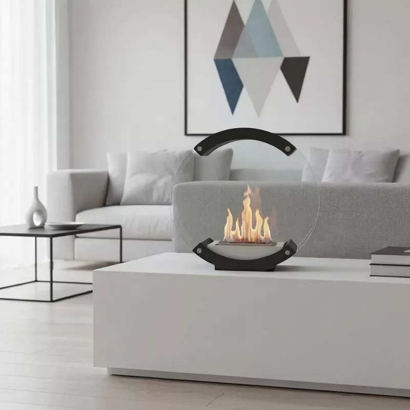 Floor-standing ethanol fireplace, round, black Colour Black