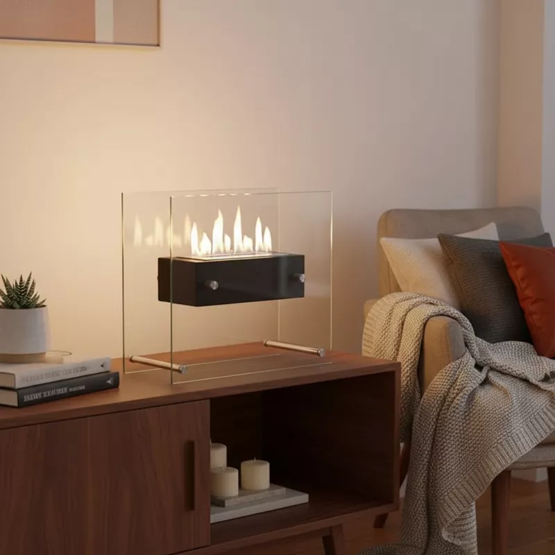 Chimenea acristalada de etanol Zen de pie : Wikao Color Negro