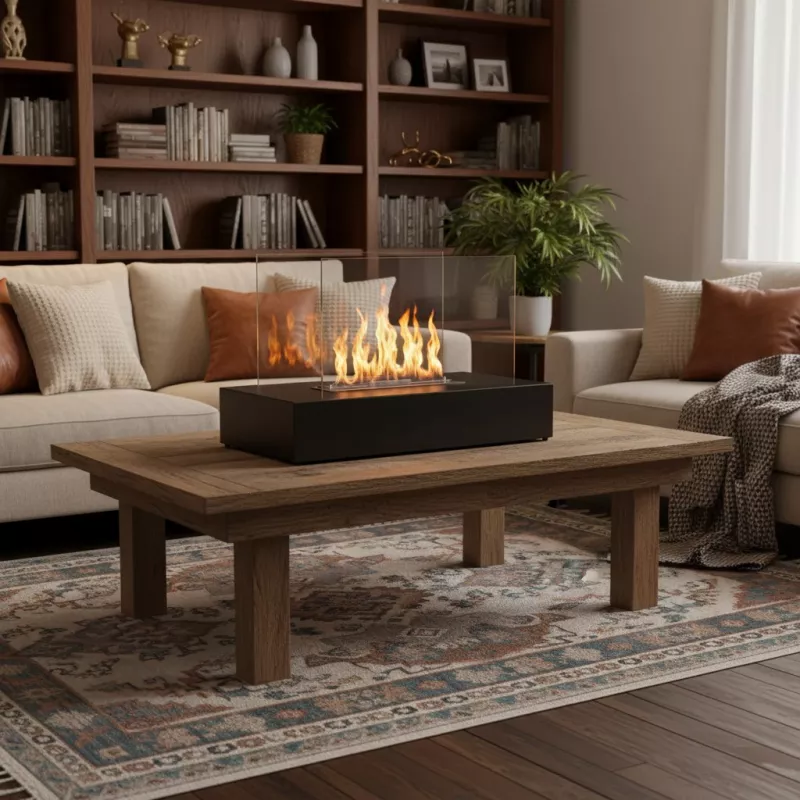 Cheminée éthanol de sol Lena, 80x40x45cm Couleur Noir