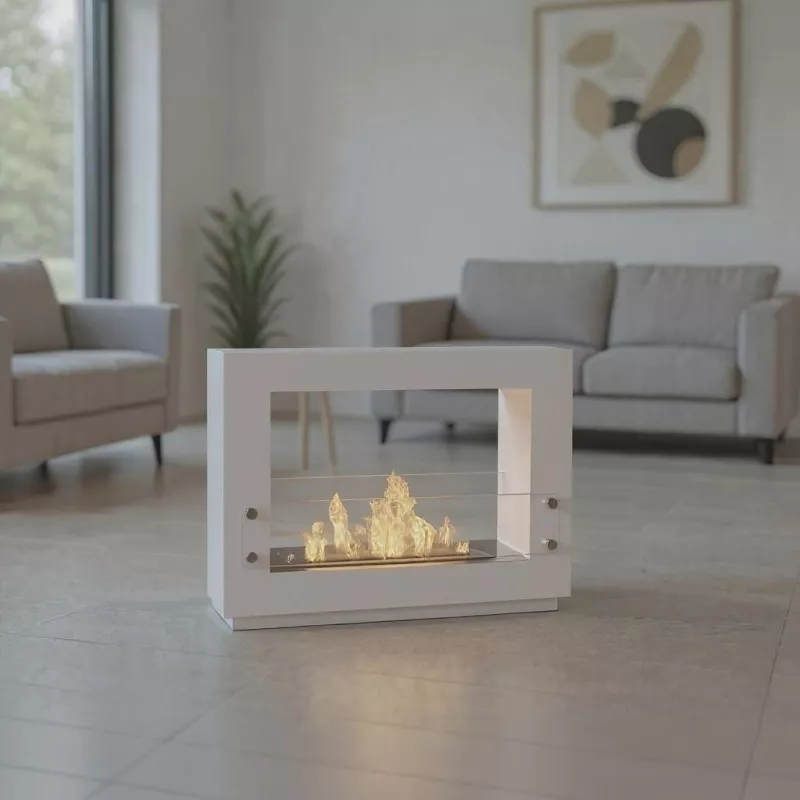 Zenith floor-standing organic fireplace Colour White