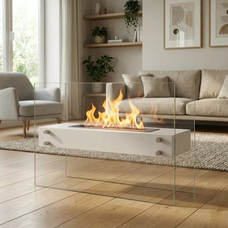 Foyer éthanol à poser Zaphir 6.5 kW Couleur Blanc Brûleur 3L/6.5kW