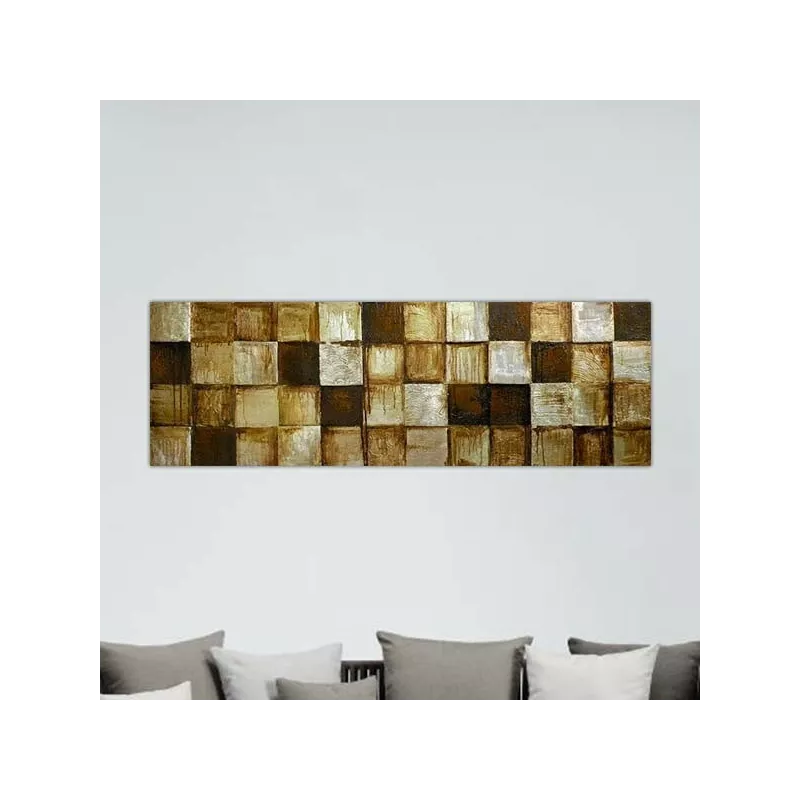 Tableau contemporain damier, coloris naturel