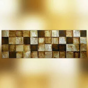 Tableau contemporain damier, coloris naturel