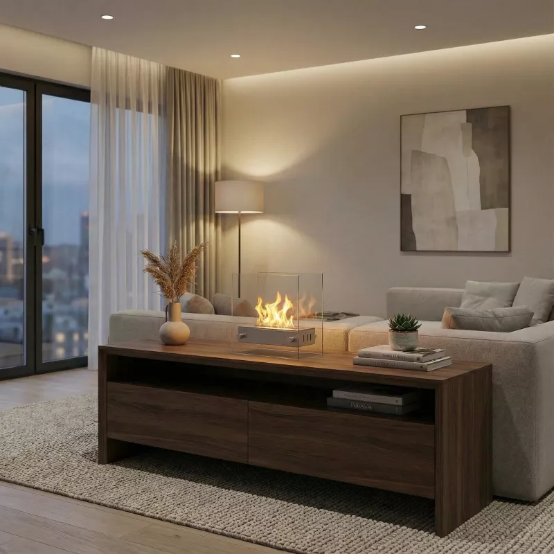 Oxy floor-standing ethanol fireplace : Wikao Colour Brushed stainless steel