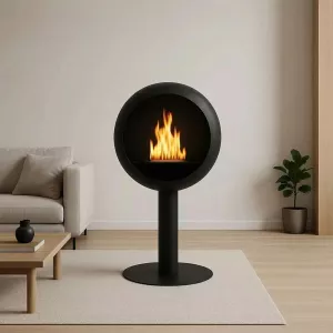 Cheminée éthanol Voltenova – Poêle rond à poser, fermé d'un côté