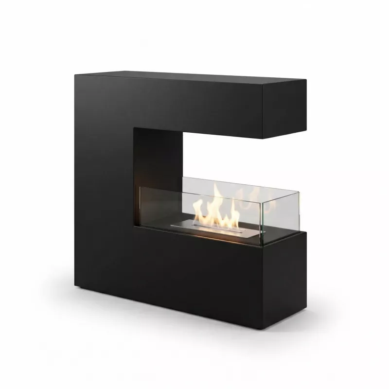 Grande cheminée éthanol Romane, 100 x 90 x 35 cm Couleur Noir Brûleur 4L/5kW