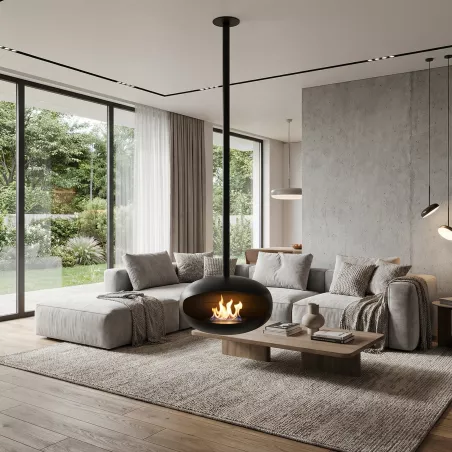 Chimenea de etanol suspendida Centonova - Cerrada por un lado Altura H. 190 cm - Tubo 150 cm