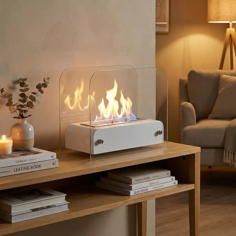 Chimenea de etanol de sobremesa Toast, mini chimenea Color Blanco