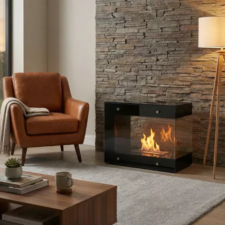 Lareira Torino de chão com design a etanol Cor Preto