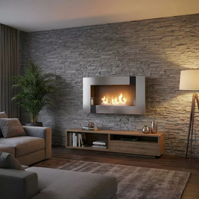 Cheminée éthanol murale Brighton Couleur Inox brossé