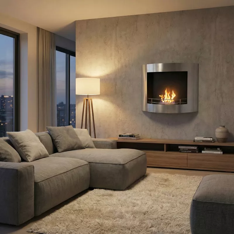 Harminox ethanol wall heater, organic heating and design Colour Brushed stainless steel Option Protective grille