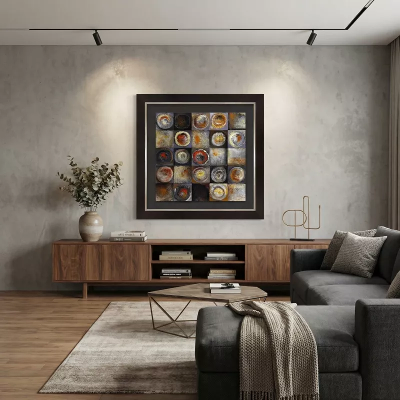 Firkantet abstrakt 3D-maleri, 90 x 90 cm