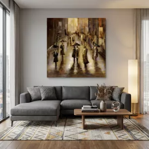 Tableau contemporain pluie sur la ville 101 x 101