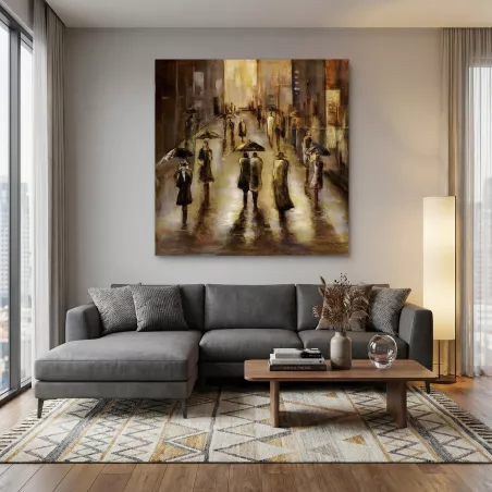 Tableau contemporain pluie sur la ville 101 x 101