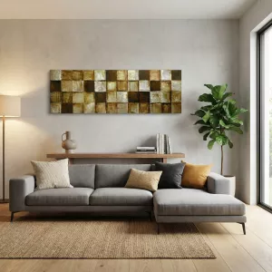 Tableau contemporain damier, coloris naturel