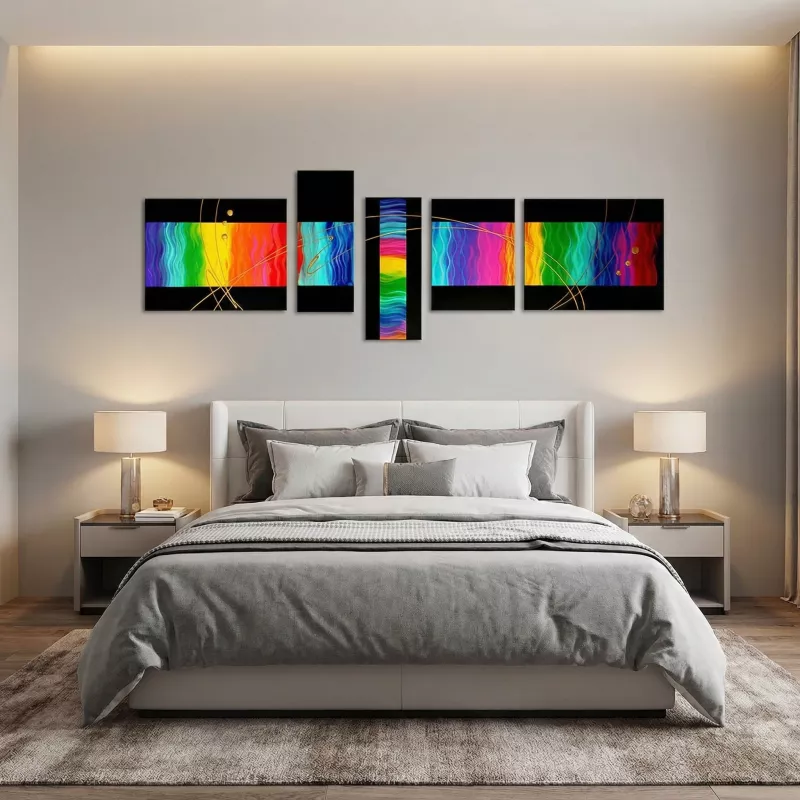 Políptico de 5 painéis a cores e preto