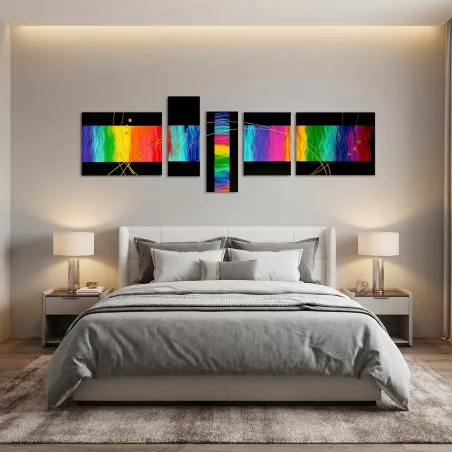 Políptico de 5 painéis a cores e preto