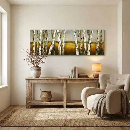 Pittura naturalistica, foresta e campo di grano