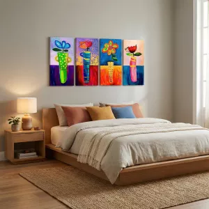 Quadrittico di fiori colorati piantati