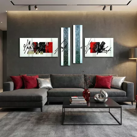 4 panneaux rouge et noir, peinture graphiques