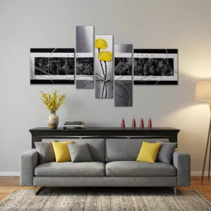 Blomsterpolyptyk, blomstermålning 5 paneler