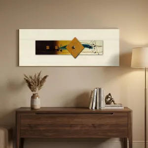 Tableau abstrait jaune et collage verre