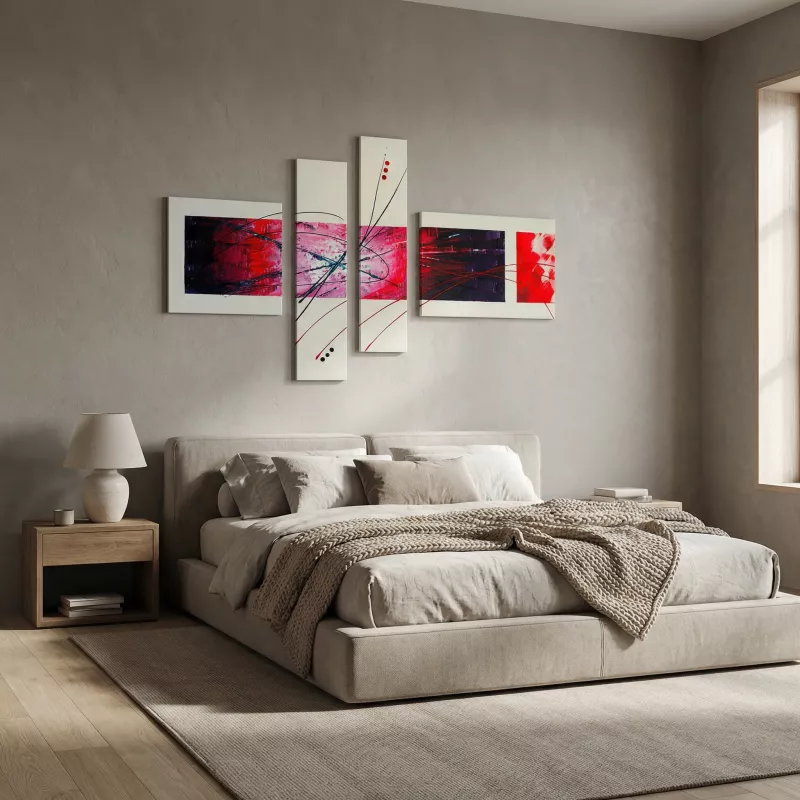 Modern quadriptych, abstract 4-panel painting