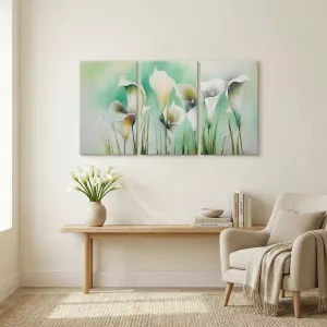 Målning med tre paneler blommor