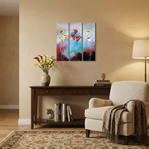 Triptyque fleur exotique, 3 panneaux peints