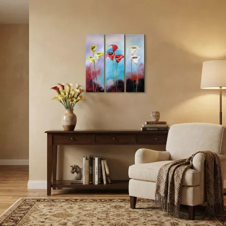 Trittico di fiori esotici, 3 pannelli dipinti