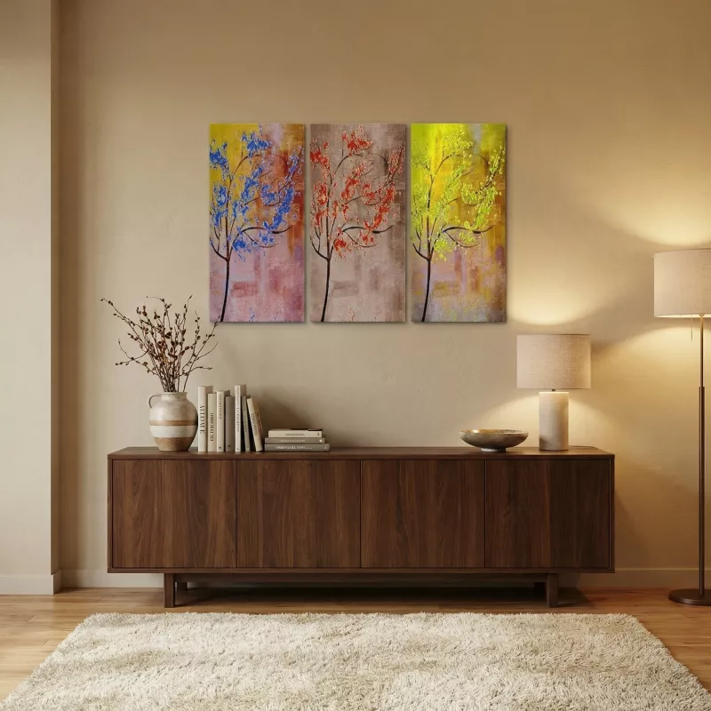 Triptyque arbres colorés