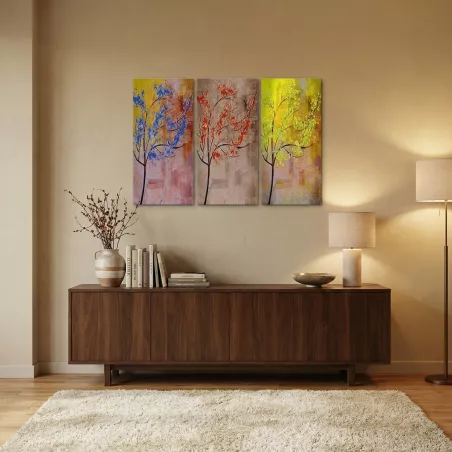 Trittico di alberi colorati