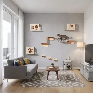 Árbol para gatos de madera maciza - Diseño elegante para jugar y relajarse