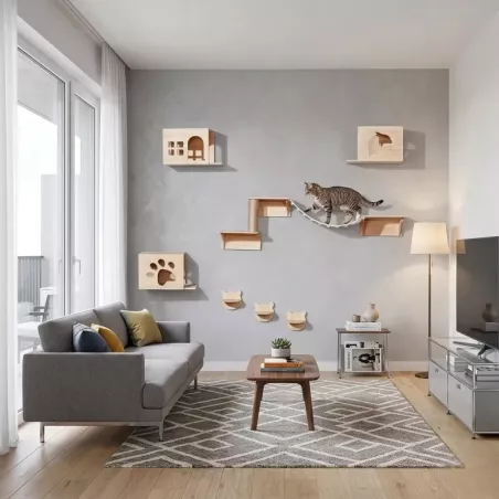 Arbre à chat en bois massif - Design élégant pour jouer et se détendre