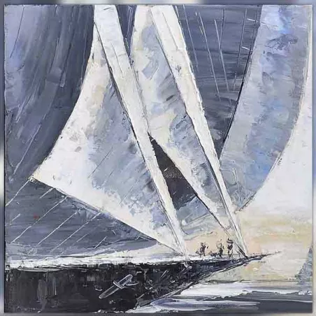 Tableau voilier bleu marine, format 80 x 80 cm