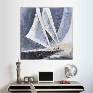 Tableau voilier bleu marine, format 80 x 80 cm