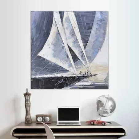 Tableau voilier bleu marine, format 80 x 80 cm