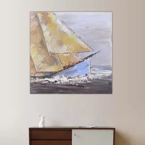 Toile de marin, bateau faisant naufrage, 80x80cm