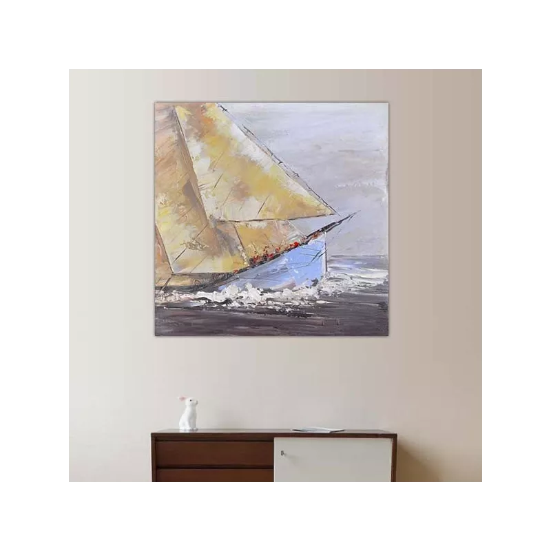 Toile de marin, bateau faisant naufrage, 80x80cm