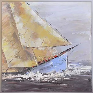 Toile de marin, bateau faisant naufrage, 80x80cm