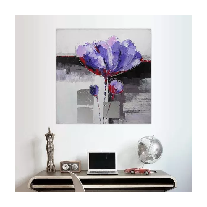 Peinture fleur violette, tableau de fleur carré