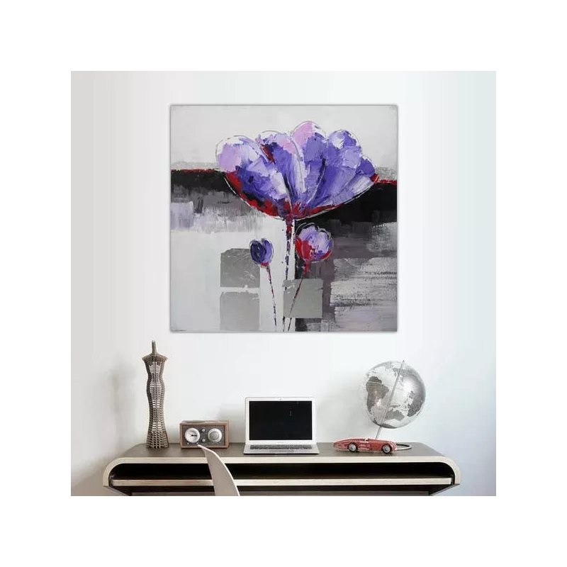 Peinture fleur violette, tableau de fleur carré