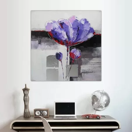 Peinture fleur violette, tableau de fleur carré