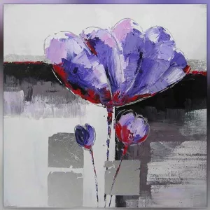 Peinture fleur violette, tableau de fleur carré