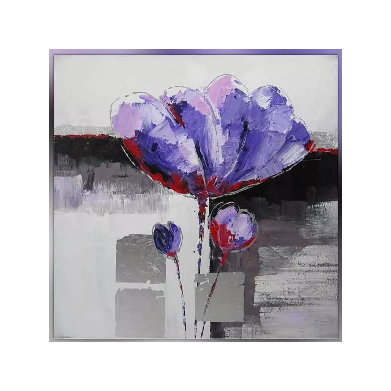 Peinture fleur violette, tableau de fleur carré