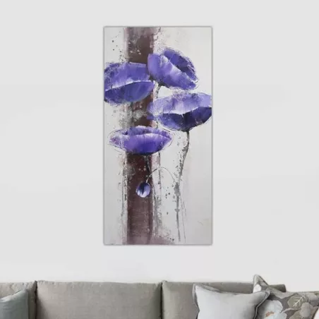 Peinture fleur bleu, tableau anémone 60 x 120 cm
