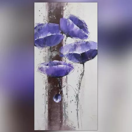 Peinture fleur bleu, tableau anémone 60 x 120 cm