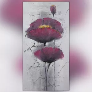 Peinture pavot violet, toile de fleur 60x120cm