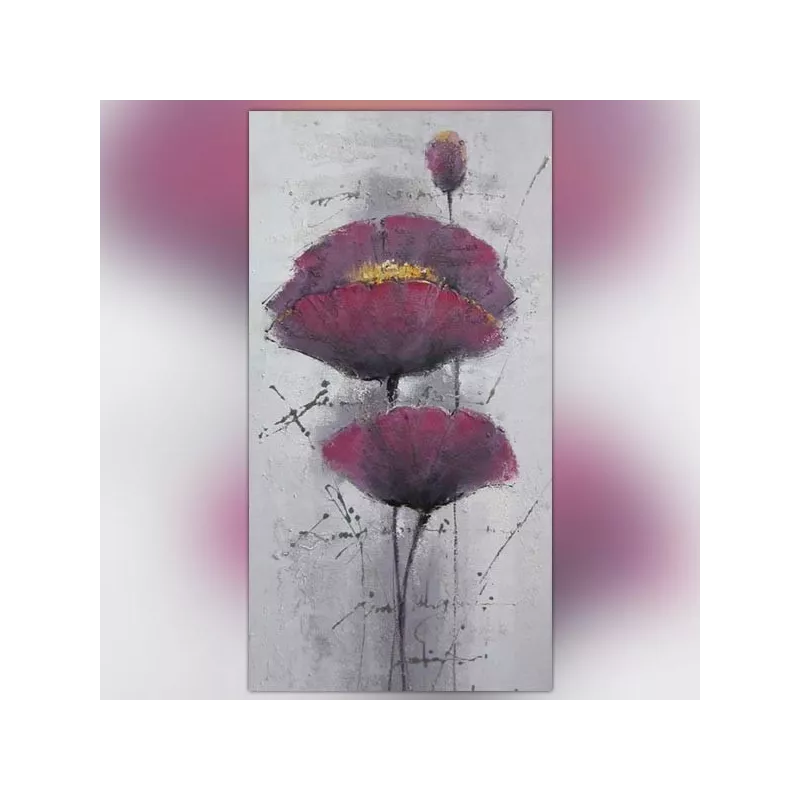 Peinture pavot violet, toile de fleur 60x120cm